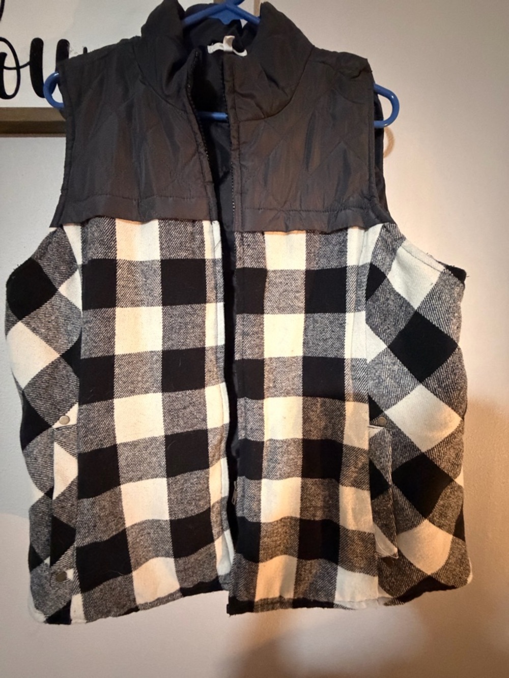 Black & White Plaid Quilted Collar Vest